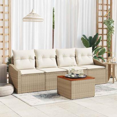 Set de sofa pentru grădină 5 pcs Bej, alb 55 x 55 x 37 cm GartenMobel Dekor