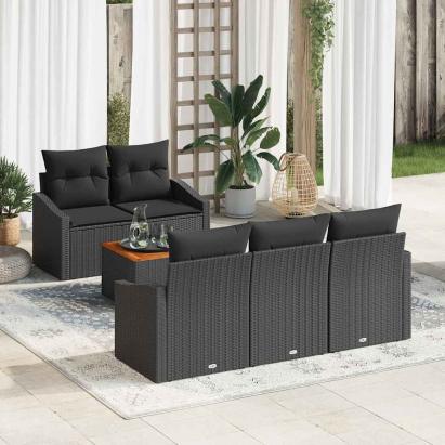 Set canapea grădină 6 pcs Negru 55 x 55 x 37 cm GartenMobel Dekor