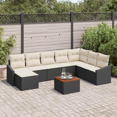 Set canapea pentru grădină 9 pcs Negru, alb 55 x 55 x 37 cm GartenMobel Dekor