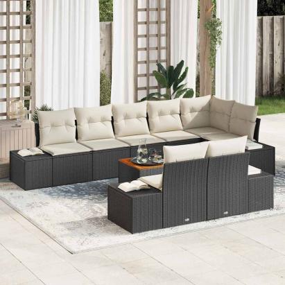 Set de canapea de grădină 9 pcs Negru, alb 55 x 55 x 37 cm GartenMobel Dekor