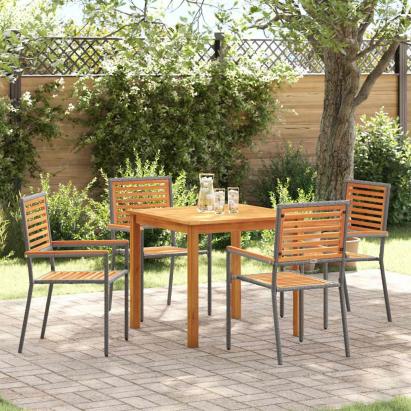 Set masă grădină 5 pcs Gri 85 x 85 x 74 cm Lemn & Metal GartenMobel Dekor
