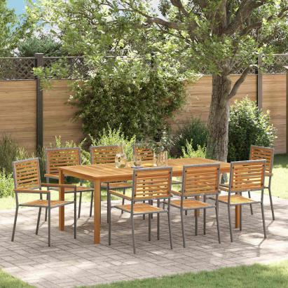 Set de masă de grădină 9 pcs Gri 200 x 100 x 74 cm GartenMobel Dekor