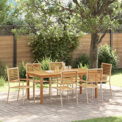 Set dining grădină 7 pcs Bej 180 x 90 x 75 cm Rășină & Lemn GartenMobel Dekor