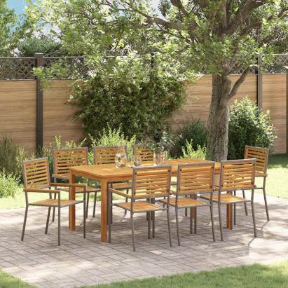 Set de Dining pentru Grădină 9 pcs Gri 180 x 90 x 75 cm GartenMobel Dekor