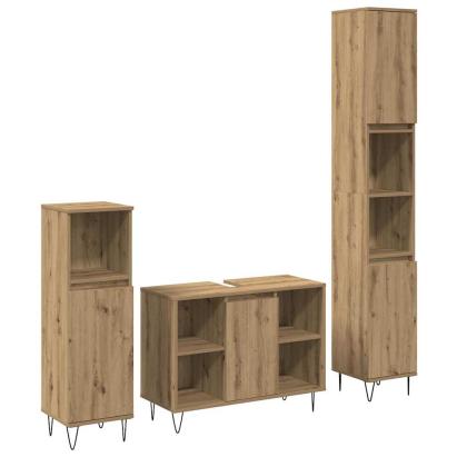 Set de Mobilier pentru Baie în Trei Piese Stejar Artizanal Lemn Prelucrat GartenMobel Dekor