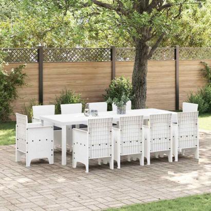 Set dining grădină 11 pcs Alb 250 x 100 x 73 cm Poliratan GartenMobel Dekor