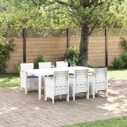 Set de Masă de Grădină 7 pcs Alb 200 x 100 x 73 cm Rattan PE GartenMobel Dekor