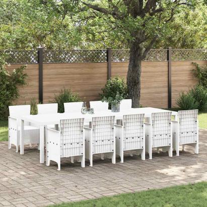 Set de masă pentru grădină 11 pcs Alb mare Rattan și oțel GartenMobel Dekor