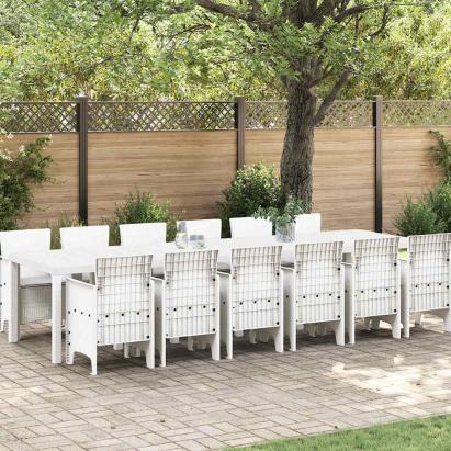 Set Dining Grădină 13 pcs Alb Mare, 12-Persoane Plastic GartenMobel Dekor