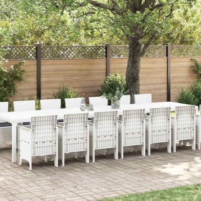 Set dining grădină 15 pcs Alb Mari Ratan GartenMobel Dekor
