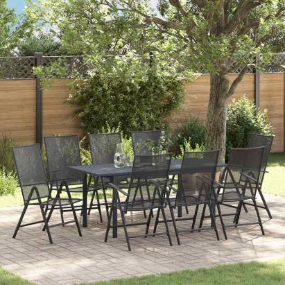 Set mese grădină Manual 9 pcs Negru Mare Metal & Tesatura GartenMobel Dekor