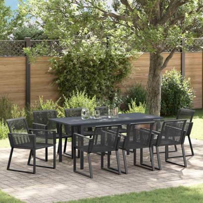 Set mese grădină Manual 9 pcs Negru Mari Metal & Sfoară GartenMobel Dekor