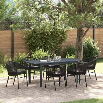 Set de mese pentru grădină 7 pcs Negru Mare Metal & Sfoară GartenMobel Dekor