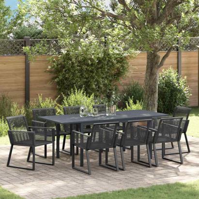 Set mese grădină 9 pcs Negru mare Amestec de metal și plastic GartenMobel Dekor