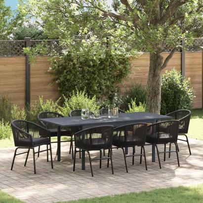 Set mese grădină Manual 9 pcs Negru mare Metal & Plastic GartenMobel Dekor