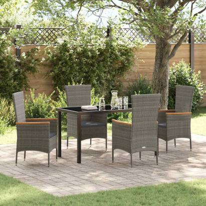 Set masă grădină cu pernă 5 pcs Gri 140 x 70 x 73 cm GartenMobel Dekor