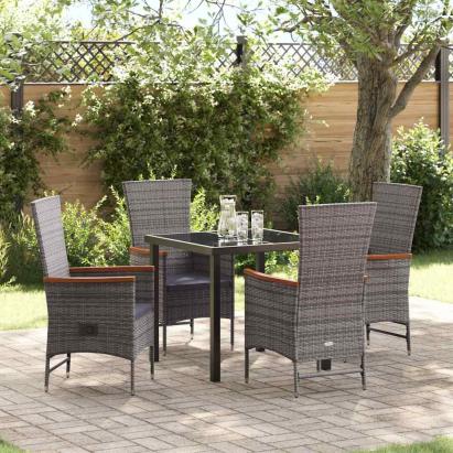 Scaune de exterior cu pernă 5 pcs Gri 80 x 80 x 73 cm Rattan PE GartenMobel Dekor