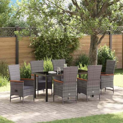 Scaune de exterior 7 pcs Gri 160 x 80 x 73 cm Rattan PE GartenMobel Dekor