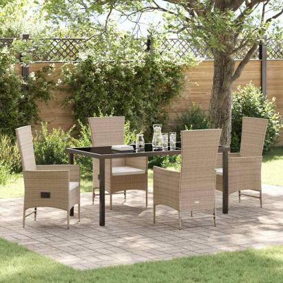 Set scaune de exterior 5 pcs Bej și alb crem 160 x 80 x 73 cm GartenMobel Dekor