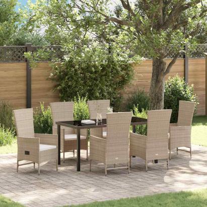 Set de Scaune Exterioare 7 pcs Beige, Alb crem 160 x 80 x 73 cm GartenMobel Dekor