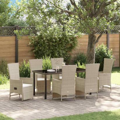 Set de Scaune de Grădină Înclinabile 7 pcs Bej 160 x 80 x 73 cm GartenMobel Dekor