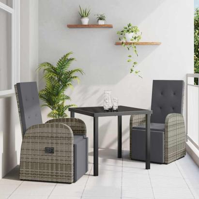 Set de Dining pentru Grădină 3 pcs Gri 80 x 80 x 73 cm ratan PE GartenMobel Dekor