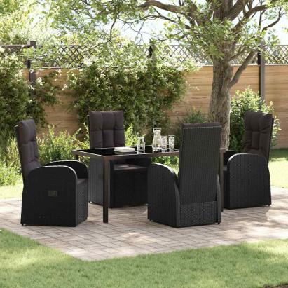 Scaune de Grădină Reclinabile 5 pcs Negru 160 x 80 x 73 cm GartenMobel Dekor
