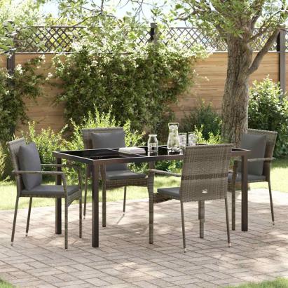 Set de scaune de grădină cu pernă cu pernă 5 pcs Gri 160 x 80 x 73 cm GartenMobel Dekor