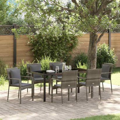 Set Scaune Grădină cu pernă cu pernă 7 pcs Gri 160 x 80 x 73 cm GartenMobel Dekor