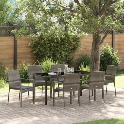 Set de scaune de grădină cu pernă 7 pcs Gri 160 x 80 x 73 cm GartenMobel Dekor
