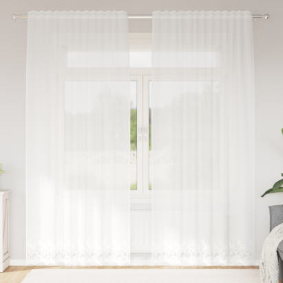 Cortină din Dantelă cu perdele Alb 150 x 220 cm Poliester GartenMobel Dekor