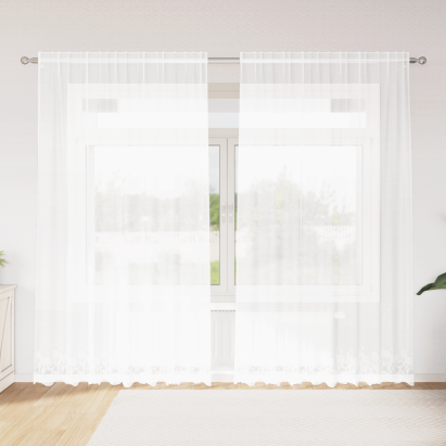 Cortină din Dantelă cu perdele Floral Alb 200 x 220 cm Poliester GartenMobel Dekor