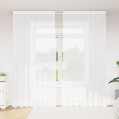 Cortină din Dantelă cu perdele Floral Alb 200 x 280 cm Poliester GartenMobel Dekor