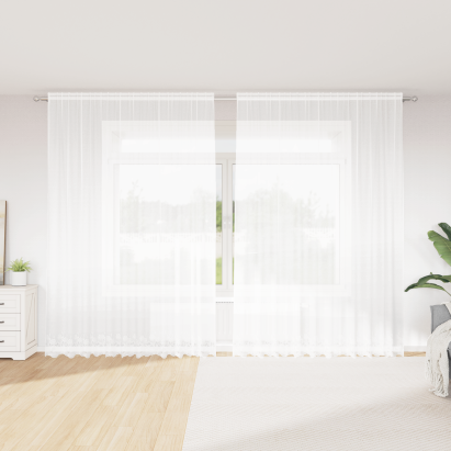 Cortină din Dantelă cu perdele Floral Alb 300 x 280 cm Poliester GartenMobel Dekor