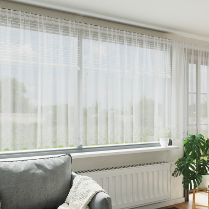 Cortină din Dantelă cu perdele Floral Alb 400 x 180 cm Poliester GartenMobel Dekor