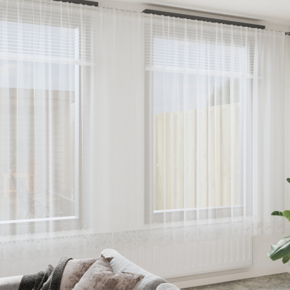 Cortină din Dantelă cu perdele Floral Alb 600 x 260 cm Poliester GartenMobel Dekor