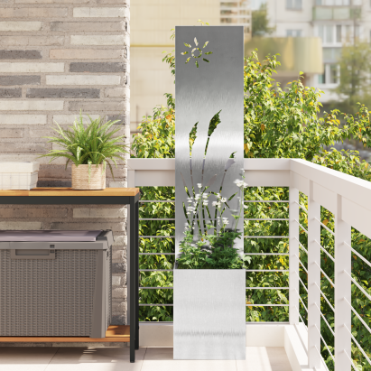 Ghiveci de Grădină cu Panou Decorativ Argintiu 32 x 140 cm GartenMobel Dekor