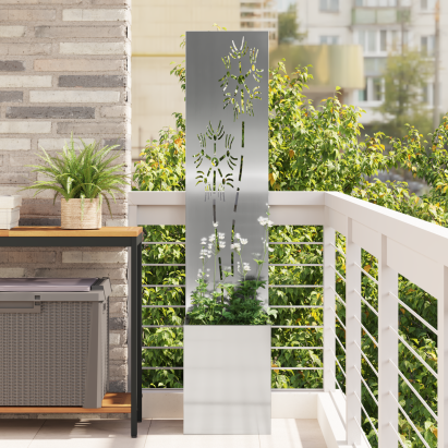 Ghiveci de Grădină cu Panou Decorativ Argintiu 32 x 140 cm GartenMobel Dekor