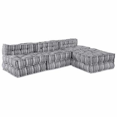 Canapea puf modulară 4 locuri, convertibilă, gri deschis textil GartenMobel Dekor