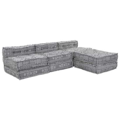 Canapea puf modulară 4 locuri, convertibilă gri deschis textil GartenMobel Dekor