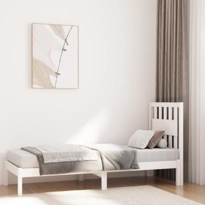 Cadru de pat mic single, alb, 75x190 cm, lemn masiv de pin GartenMobel Dekor