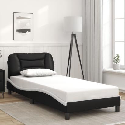 Cadru de pat cu tăblie negru și alb 90x190 cm piele artificială GartenMobel Dekor