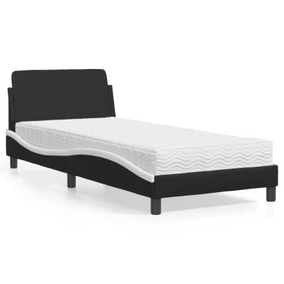 Pat cu saltea, negru și alb, 90x190 cm, piele ecologică GartenMobel Dekor