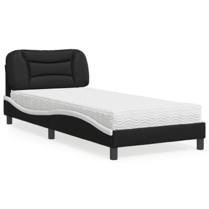 Pat cu saltea, negru și alb, 90x190 cm, piele ecologică GartenMobel Dekor
