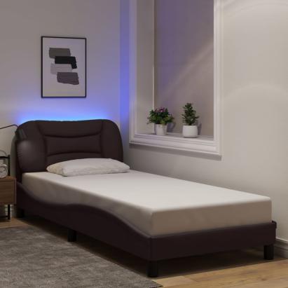 Cadru de pat cu lumini LED, maro închis, 80x200 cm, textil GartenMobel Dekor