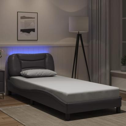 Cadru de pat cu lumini LED, gri, 80x200 cm, piele ecologică GartenMobel Dekor