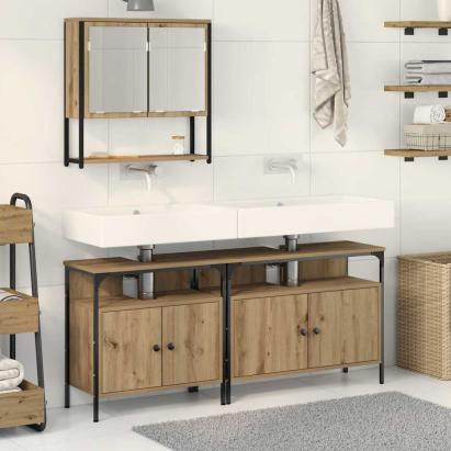 Set de mobilă pentru baie 3 piese Stejar Artisan Lemn prelucrat GartenMobel Dekor