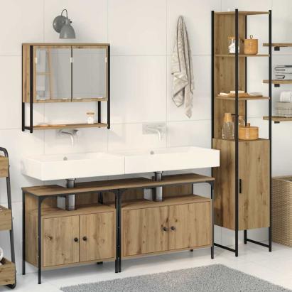 Set de mobilier de baie , 4 piese, în Stejar Artisan, din lemn ingineresc. GartenMobel Dekor