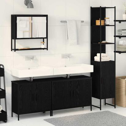 Set Mobilier Baie de 4 Piese în Stejar Negru și Lemn Prelucrat GartenMobel Dekor