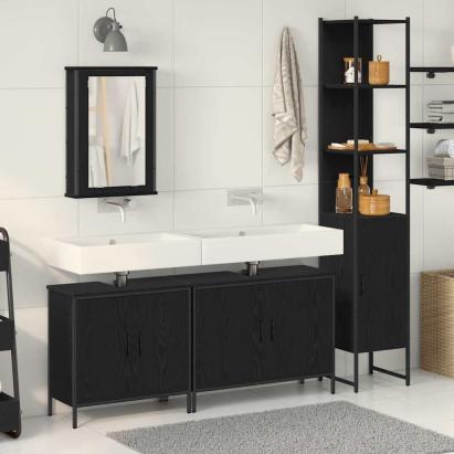 Set de Mobilier pentru Baie 4 Piese Negru Stejar Lemn Prelucrat GartenMobel Dekor